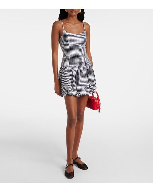 Faithfull The Brand Blue Gingham Gathered Cotton Poplin Minidress
