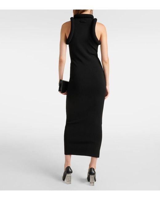 Jean Paul Gaultier Black Elegant Long Dress With 3D Chest Detail And Structured Horizontal Wiring