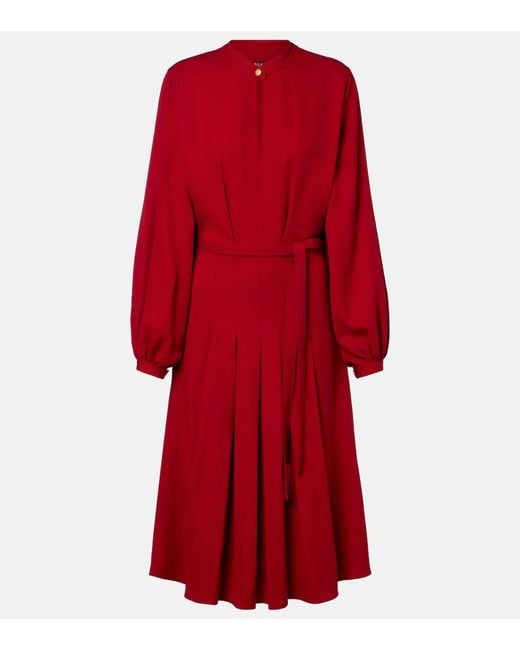 Loro Piana Red Haileen Silk And Wool Crepe Cady Midi Dress