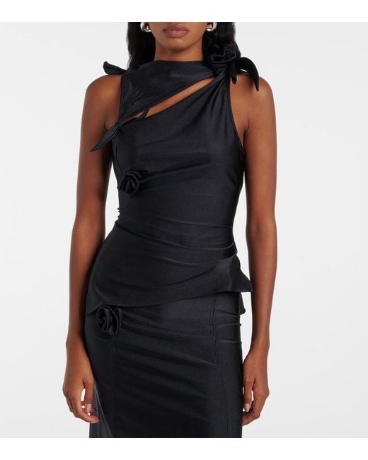 Coperni Black Floral-Applique Asymmetric Top