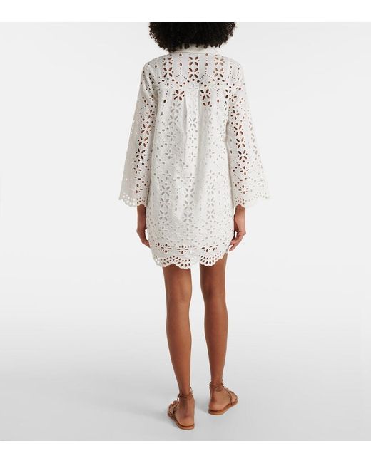 Veronica Beard White Sumatra Broderie Anglaise Cotton Shirtdress