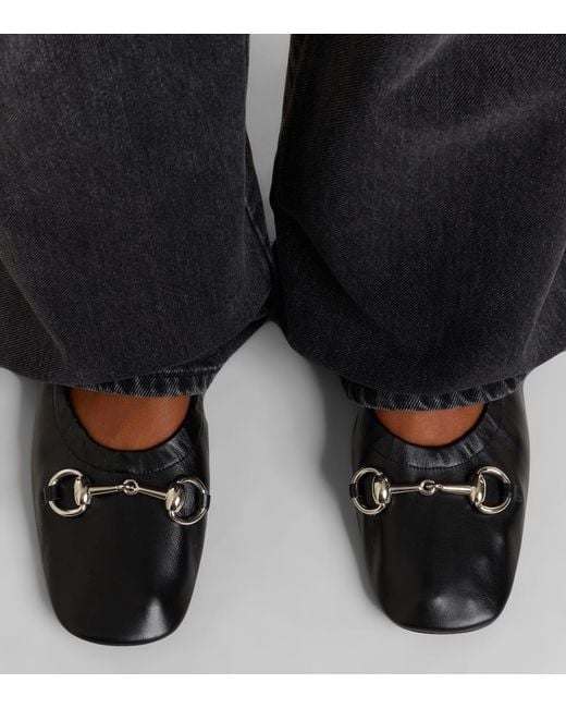 Gucci Black Prima Horsebit Leather Ballet Flats