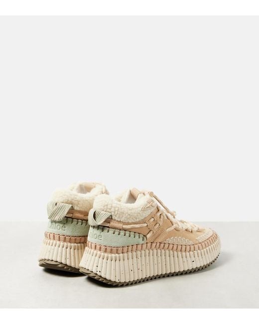 Chloé Natural Nama Shearling-Lined Suede Sneakers