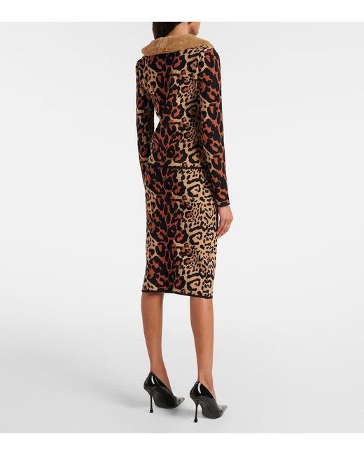 Blumarine Brown Leopard-Print Jacquard Cardigan