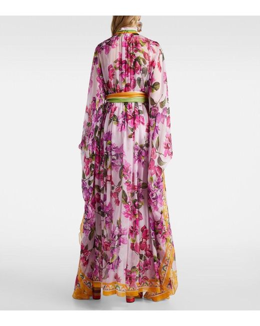 Dolce & Gabbana Purple Belted Floral Silk Kaftan