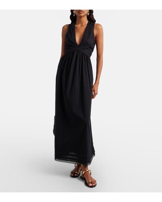 Faithfull The Brand Black Fiora Lace-Trimmed Cotton Maxi Dress
