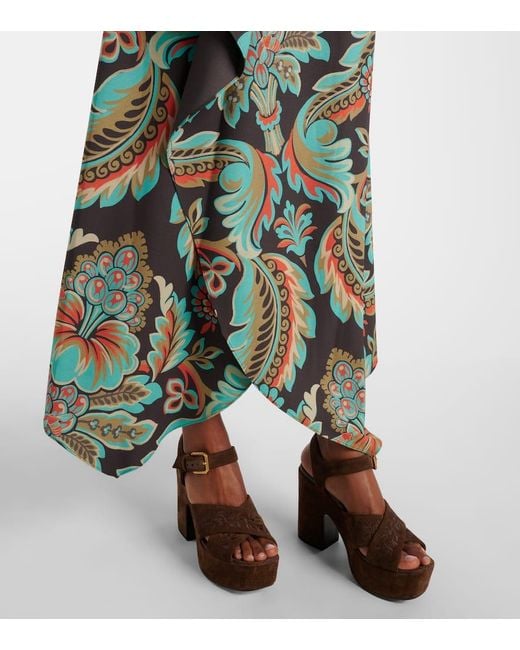 Etro Green Floral Asymmetric Wrap Skirt