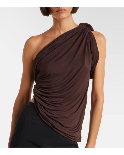 Rick Owens Brown Draped Knitted One-Shoulder Top
