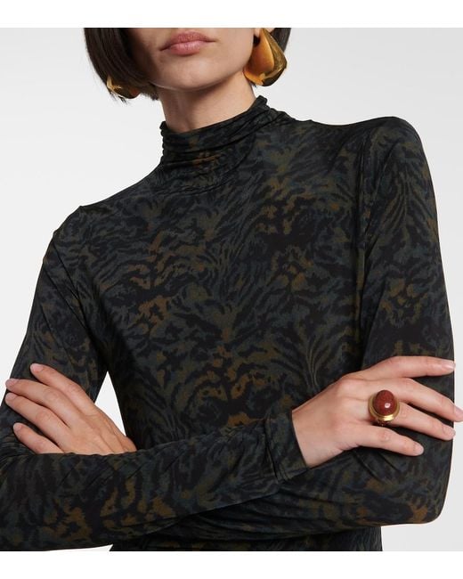 Ulla Johnson Black Aurelia Printed Jersey Turtleneck Top