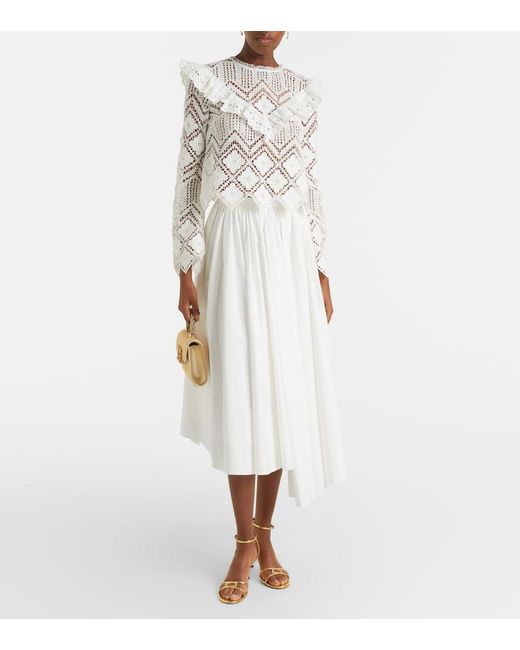 Self-Portrait White Crochet Ruffled Top