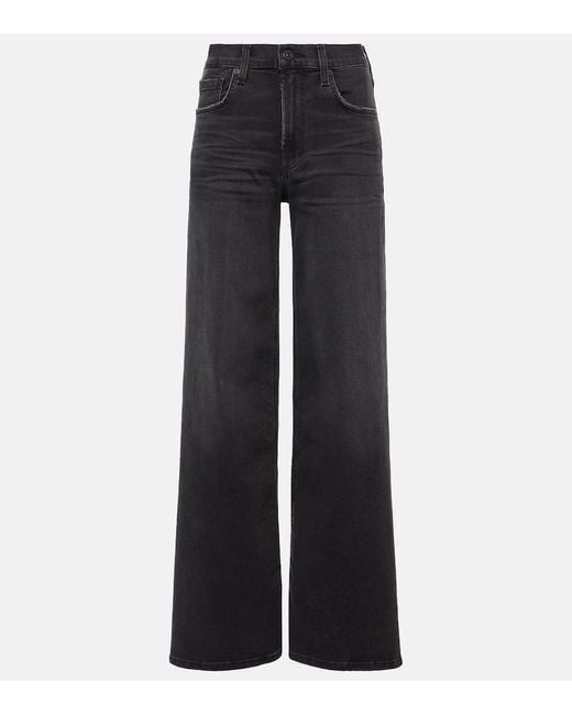 Citizens of Humanity Black Loli Mid-Rise Wide-Leg Jeans