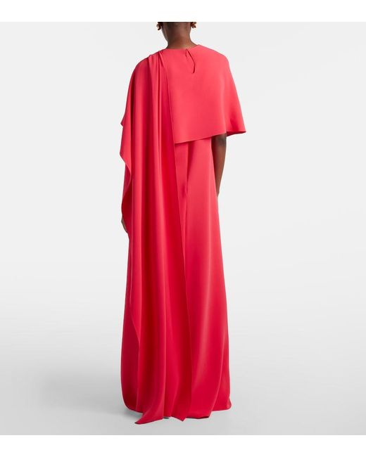 Oscar de la Renta Red Embellished Silk-Blend Georgette Gown