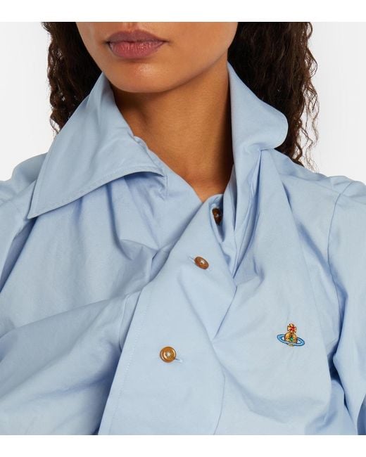 Vivienne Westwood Blue Orb Gathered Cotton Poplin Shirt