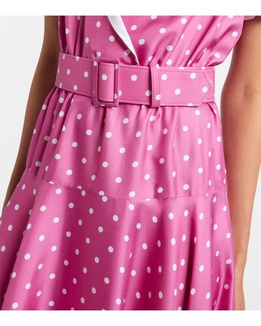 Rodarte Purple Belted Polka-Dot Silk Twill Midi Dress
