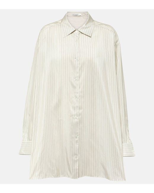 The Row White Luka Oversized Pinstripe Silk Shirt