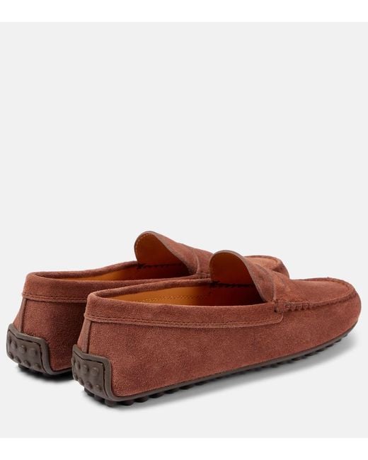 Tod's Brown Mokassins City Gommino Aus Veloursleder