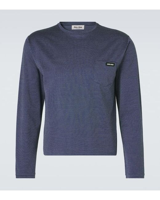 Miu Miu Blue Striped Cotton Jersey Jacquard T-Shirt for men