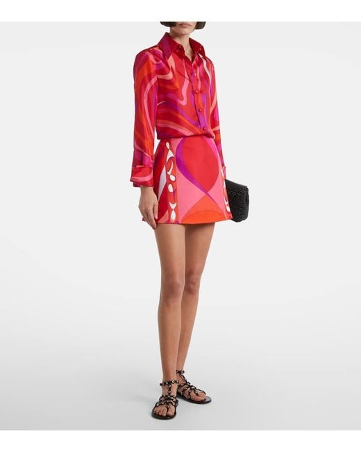 EMILIO PUCCI 赤柄　スカート Emilio Pucci Pesci Printed Silk Twill Miniskirt in Red | Lyst