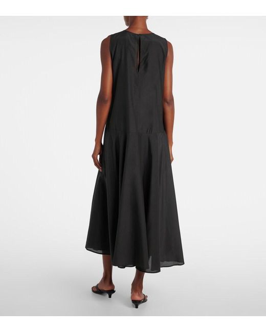 Asceno Black Rita Gathered Cotton And Silk Midi Dress