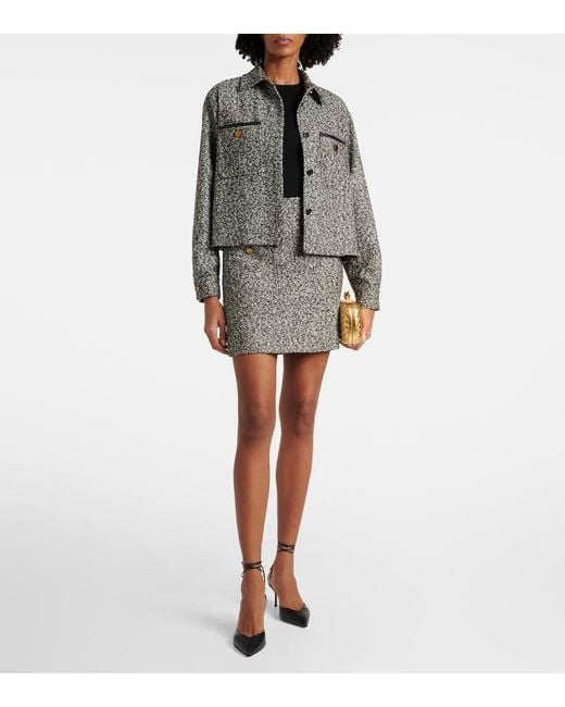 Max Mara Gray Cosa Wool-Blend Tweed Miniskirt