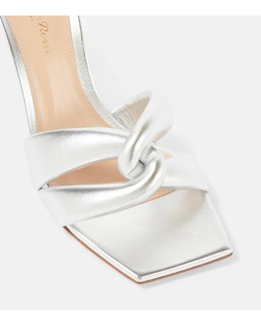 Gianvito Rossi White Amour 90 Metallic Leather Mules