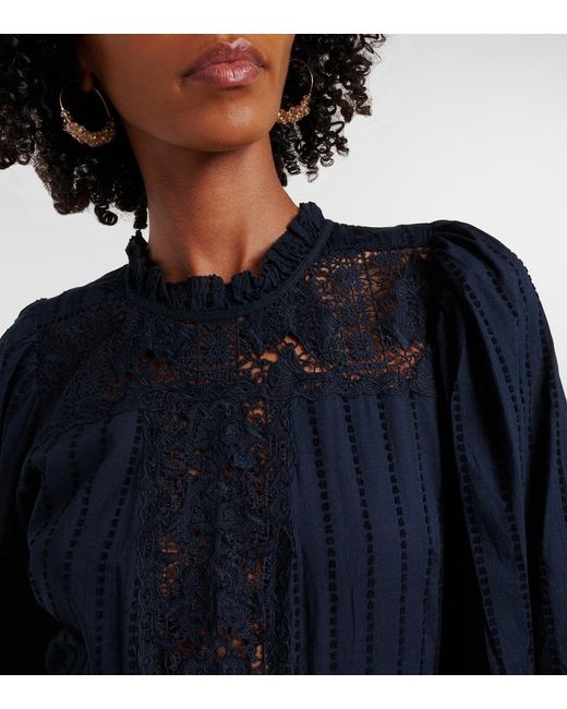 Ulla Johnson Blue Midikleid Amelie Aus Spitze Und Baumwolle