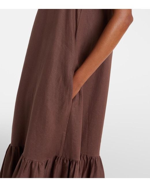 Asceno Brown Linen Maxi Dress
