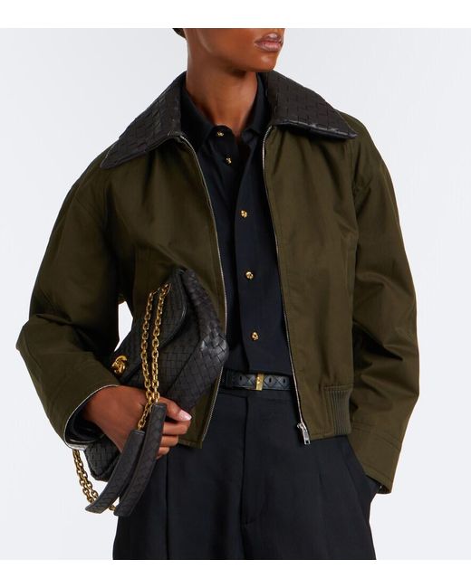 Bottega Veneta Green Intrecciato Cotton Blouson Jacket