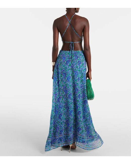 Rixo Blue Lenny Printed Cutout Maxi Dress