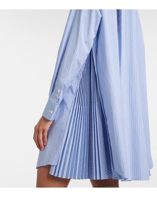 Sacai Blue Striped Cotton Poplin Shirt Dress