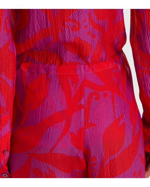 Dries Van Noten Red Pachas Silk Straight Pants