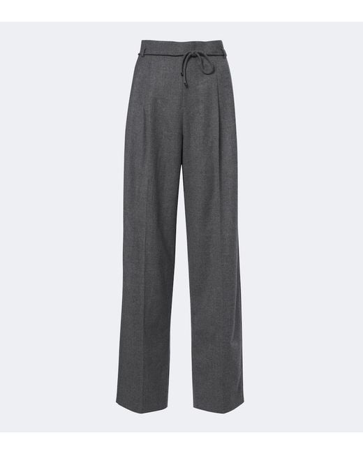 Max Mara Gray Belted Cashmere-Blend Wide-Leg Pants
