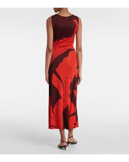 Johanna Ortiz Red Printed Jersey Maxi Dress
