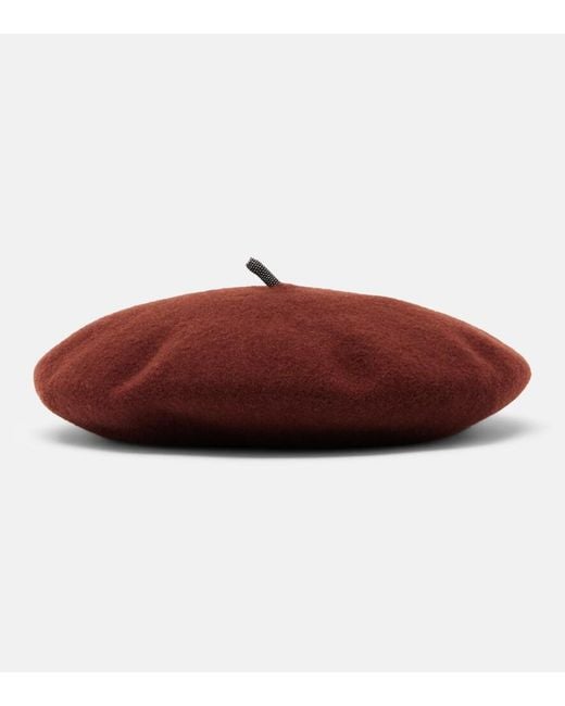 Brunello Cucinelli Red Monili Wool Beret