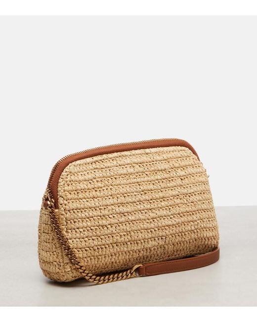 Saint Laurent Natural Gaby Leather-Trimmed Raffia Shoulder Bag