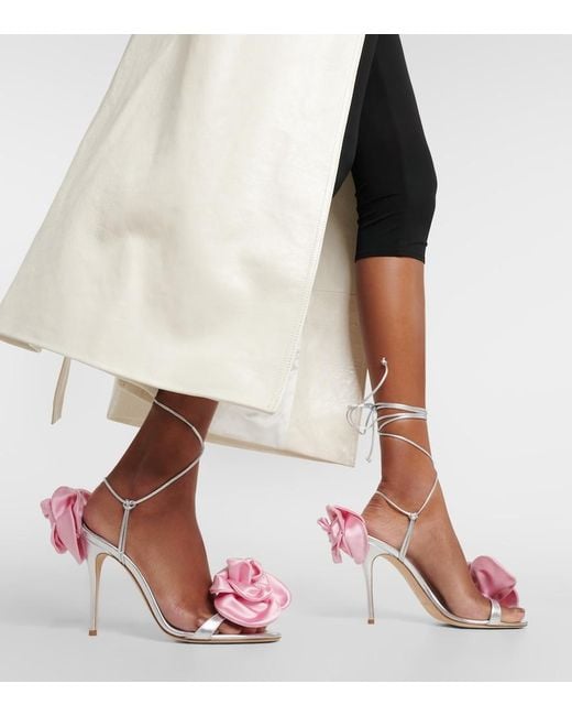 Magda Butrym Pink Floral-Applique Leather Sandals