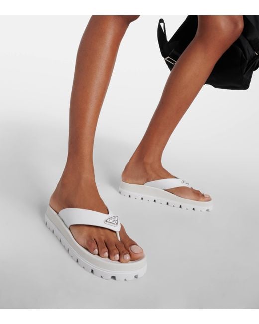 Prada White Leather-Trimmed Thong Sandals