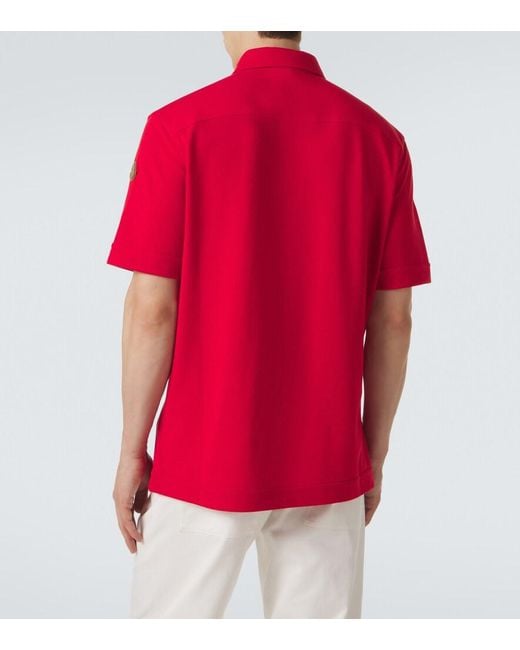 Moncler Red Leather-Trimmed Cotton Pique Polo Shirt for men