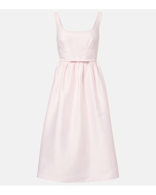 Self-Portrait Pink Belted Taffeta Midi Dress