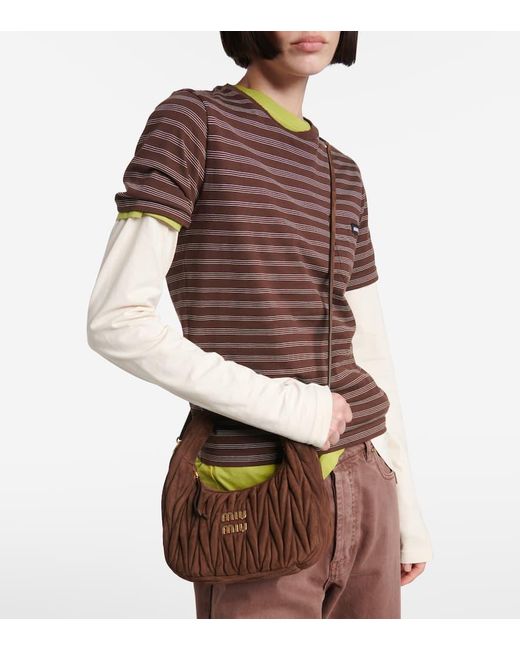 Miu Miu Brown Wander Small Matelasse Suede Tote Bag