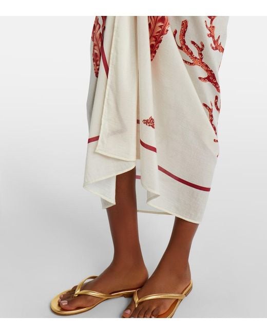 Agua Bendita Pink Lavanda Printed Cotton And Silk Beach Cover-Up