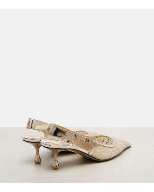 Jimmy Choo Natural Amel 50 Embellished Mesh Slingback Pumps