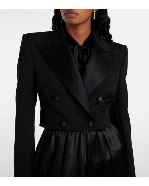 Dolce & Gabbana Black Cropped Cotton-Blend Tuxedo Jacket
