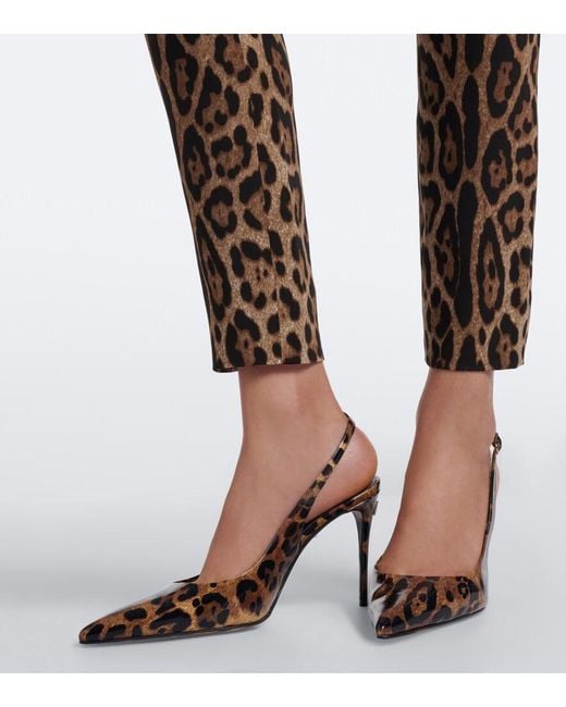 Dolce & Gabbana Brown Lollo Leopard-Print Leather Slingback Pumps