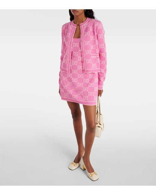 Cardigan in jacquard di cotone GG di Gucci in Pink