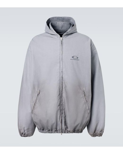 Balenciaga Gray Cotton Ripstop Zip-Up Hoodie for men