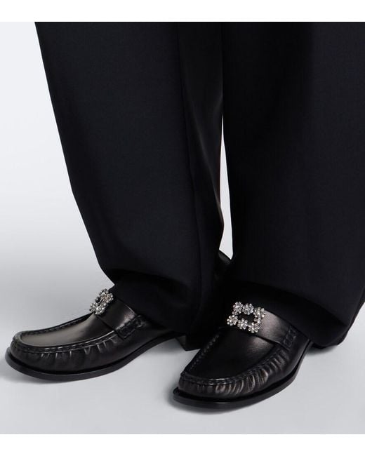 Roger Vivier Black Viv Moc Embellished Leather Loafers