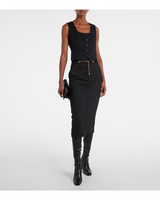Veronica Beard Black Belted Wool Pencil Skirt