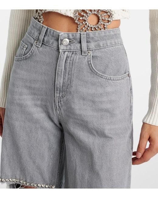 Area Gray Distressed Embellished Wide-Leg Jeans