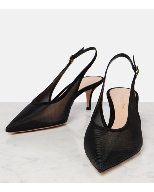 Gianvito Rossi Black 55 Leather-Trimmed Organza Slingback Pumps